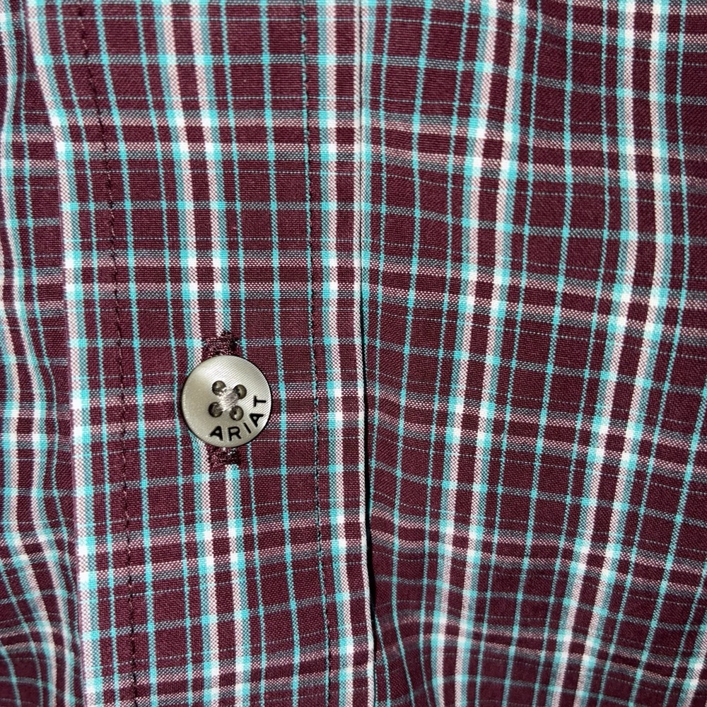 Ariat Pro Series Shirt Mens Small Burgundy Teal Plaid Long Sleeve Western Button - Picture 4 of 11